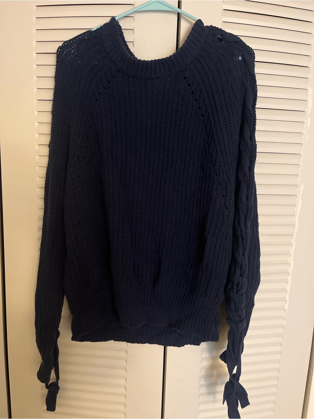 Time and Tru Navy Cable-Tie Crewneck Sweater